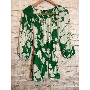 Talbots Top Womens 6 Green Floral Dark Romantic Balloon Sleeve Blouse Flowy